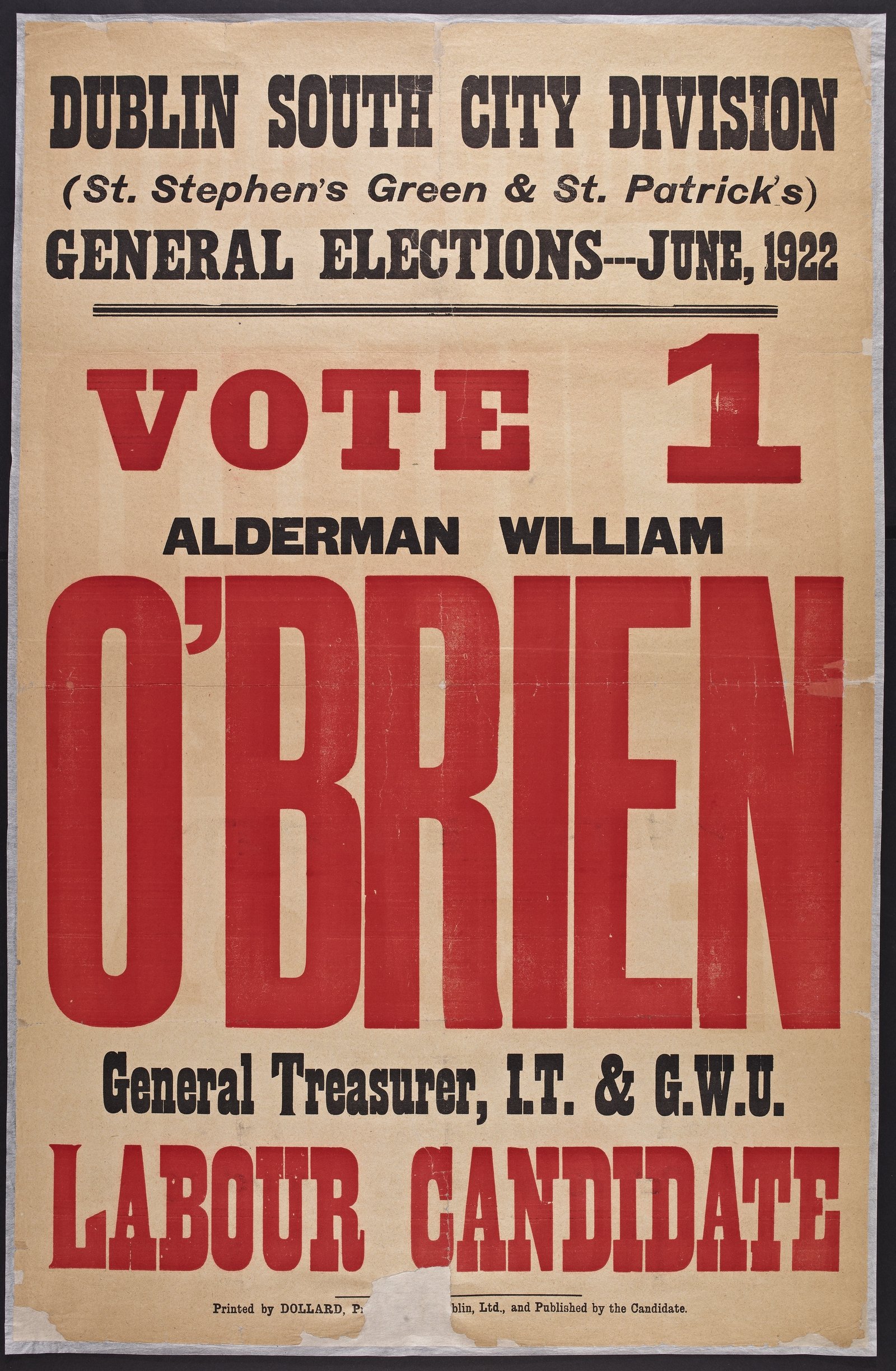 Poster for Labour candidate William O'Brien