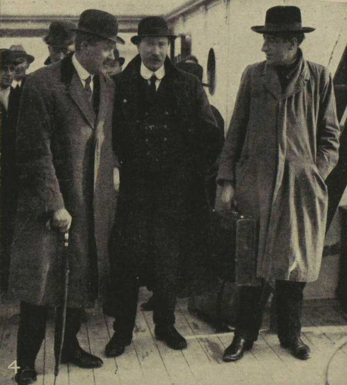 James Larkin (right), the union leader, on the boat to Britain after his release from prison.