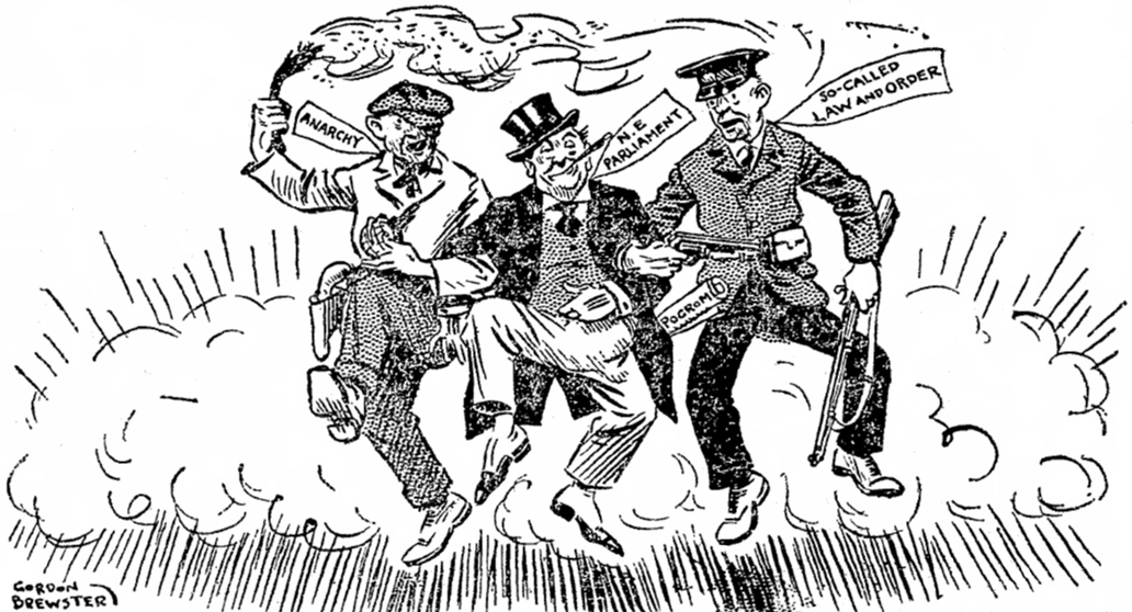 Cartoon depicting the different issues around violence in Belfast  