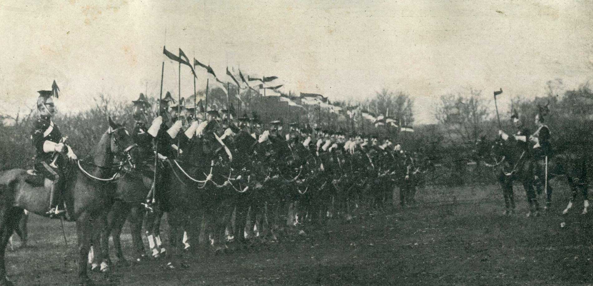 A troop of the 5th Royal Irish Lancers, one of the regiments of the 3rd Cavalry Brigade, which Brigadier-General Gough commands.