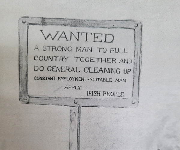 Drawing of a sign in field with message