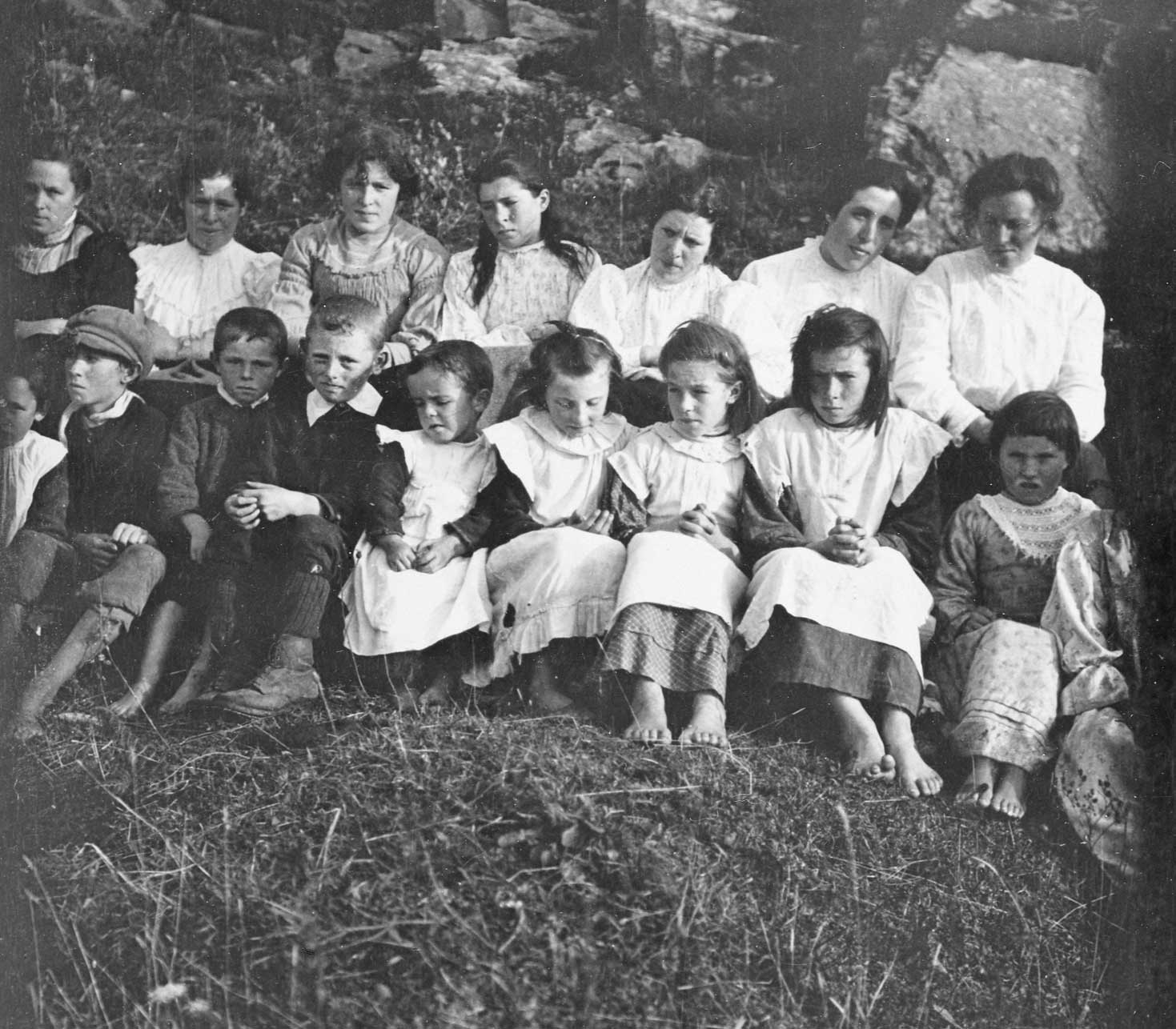 Schoolchildren with their teachers in the west of Ireland