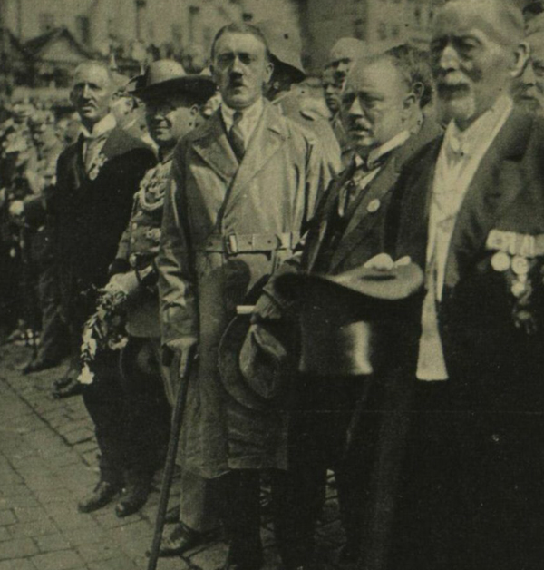 The Bavarian Mussolini Hitler, pictured at a demonstration in Nuremburg 