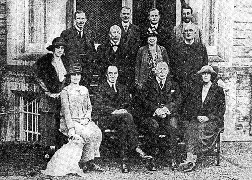 Ulster House Party at Stormont Castle; Front row - Lady Craig, Lord Carson, Sir James Craig, Lady Carson