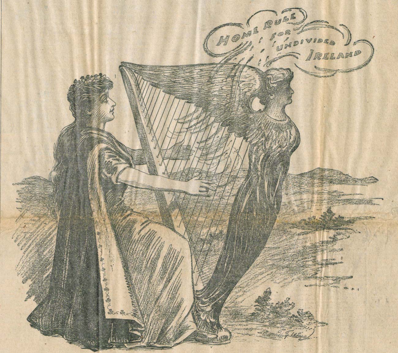 Cartoon from The Irish World newspaper published on 25 July 1914. It depicts the 'national anthem' of Ireland with the lyrics: 'Home Rule for undivided Ireland.'