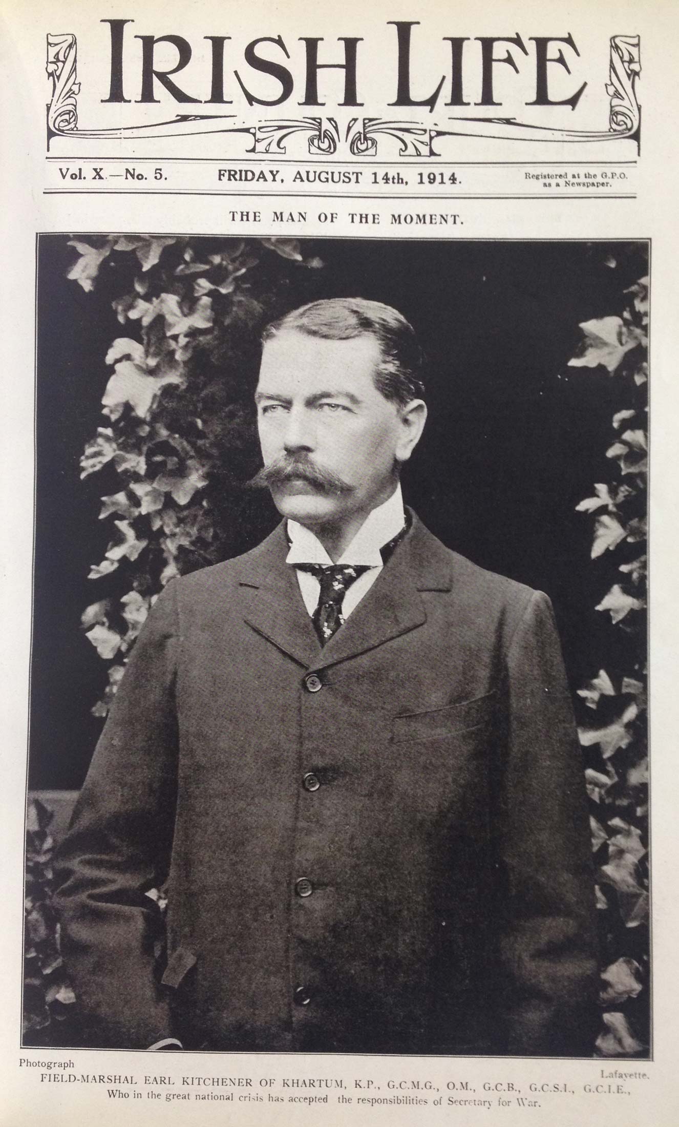 Lord Kitchener, who issued a statement thanking the British press for its contribution to the war effort