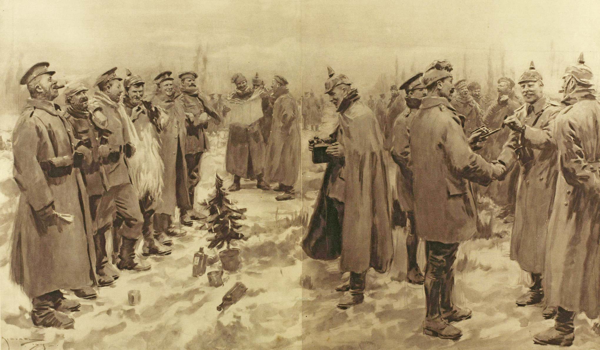Reports of a Christmas Truce have returned from the front. Both sides temporarily forgot about their mutual enmity and met in No Man's Land where they chatted and played football.