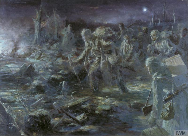 A Ration Party of the 4th Black Watch at the Battle Of Neuve Chapelle, 1915. Painted by Joseph Gray in 1918.