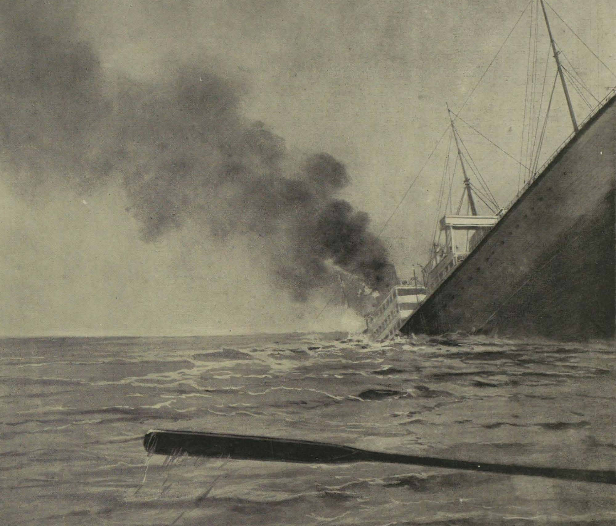 The 'Arabic' going down. An image taken of the 'Arabic' as it sank from one of the liner's boats.