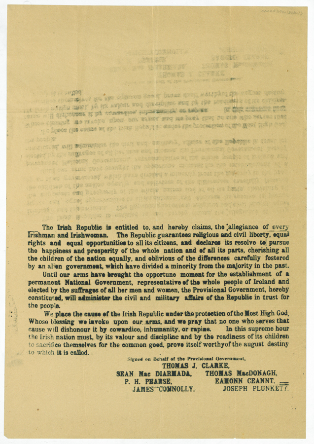 Half-copy of the 1916 Proclamation