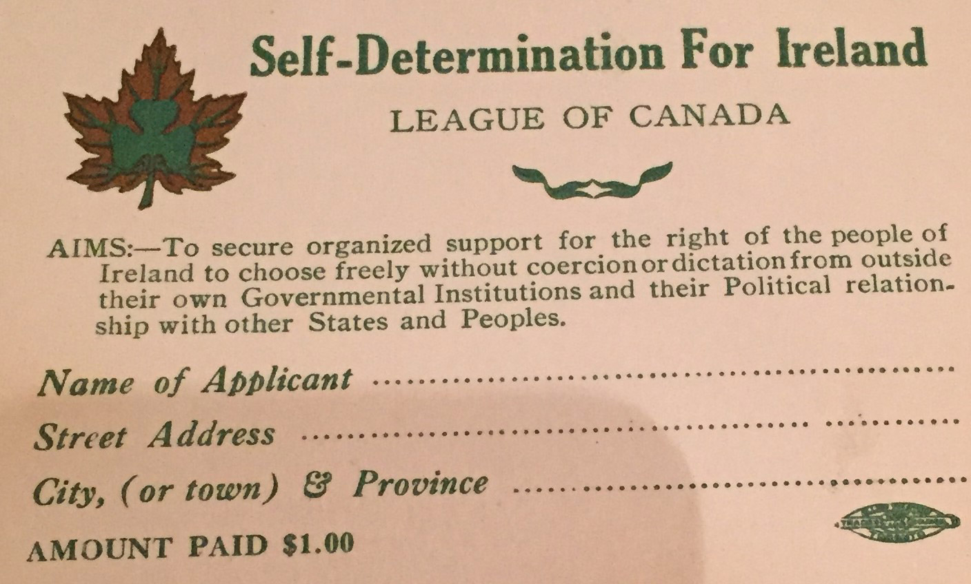 The Self-Determination for Ireland League of Canada and Newfoundland