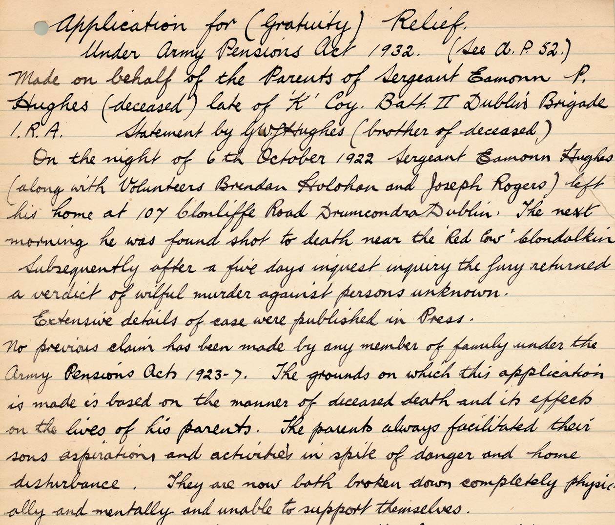 7 October 1922: The Killing of Teenagers Eamonn Hughes, Brendan Holohan and Joseph Rogers