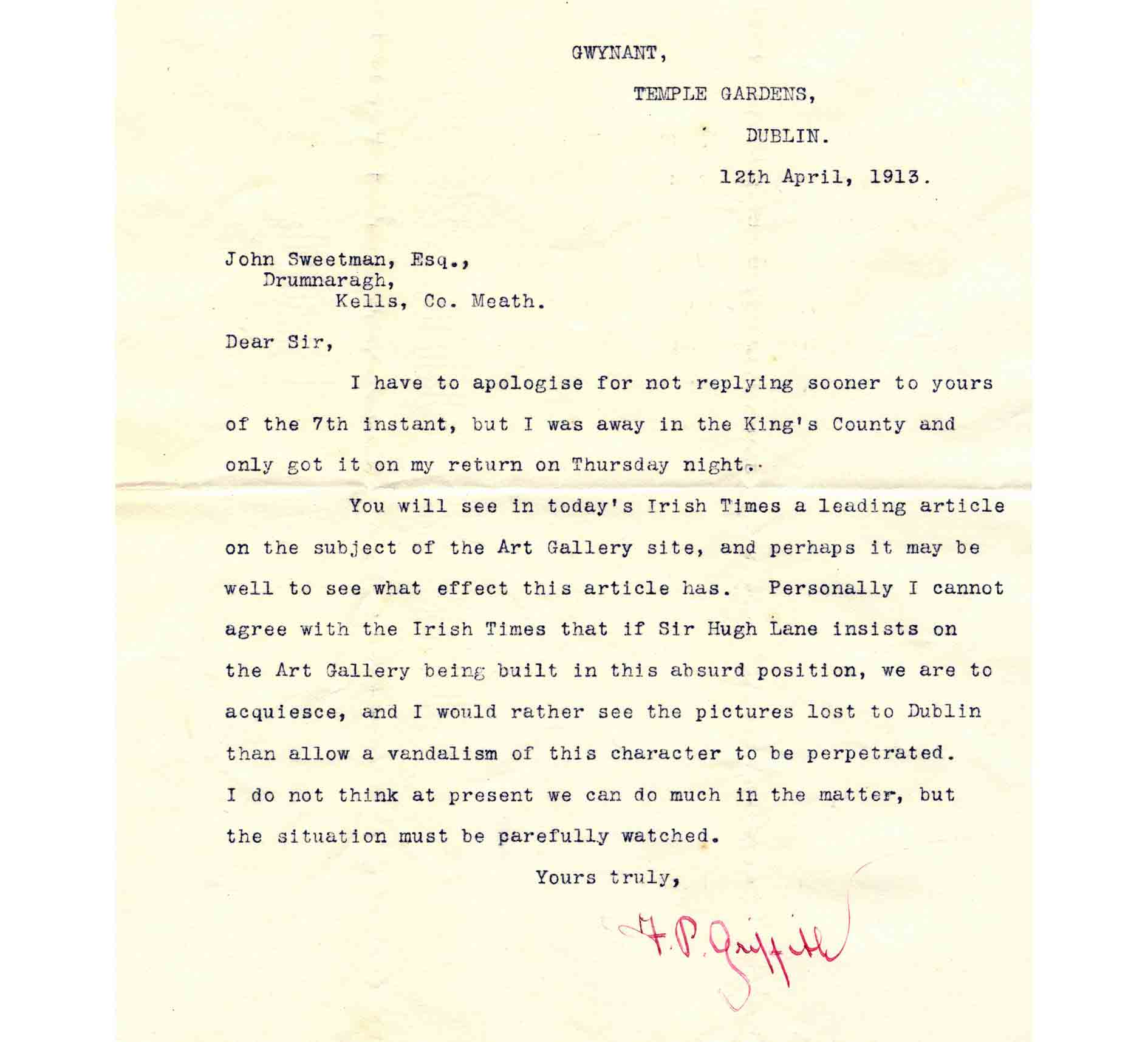 William Martin Murphy campaigns against proposed art gallery