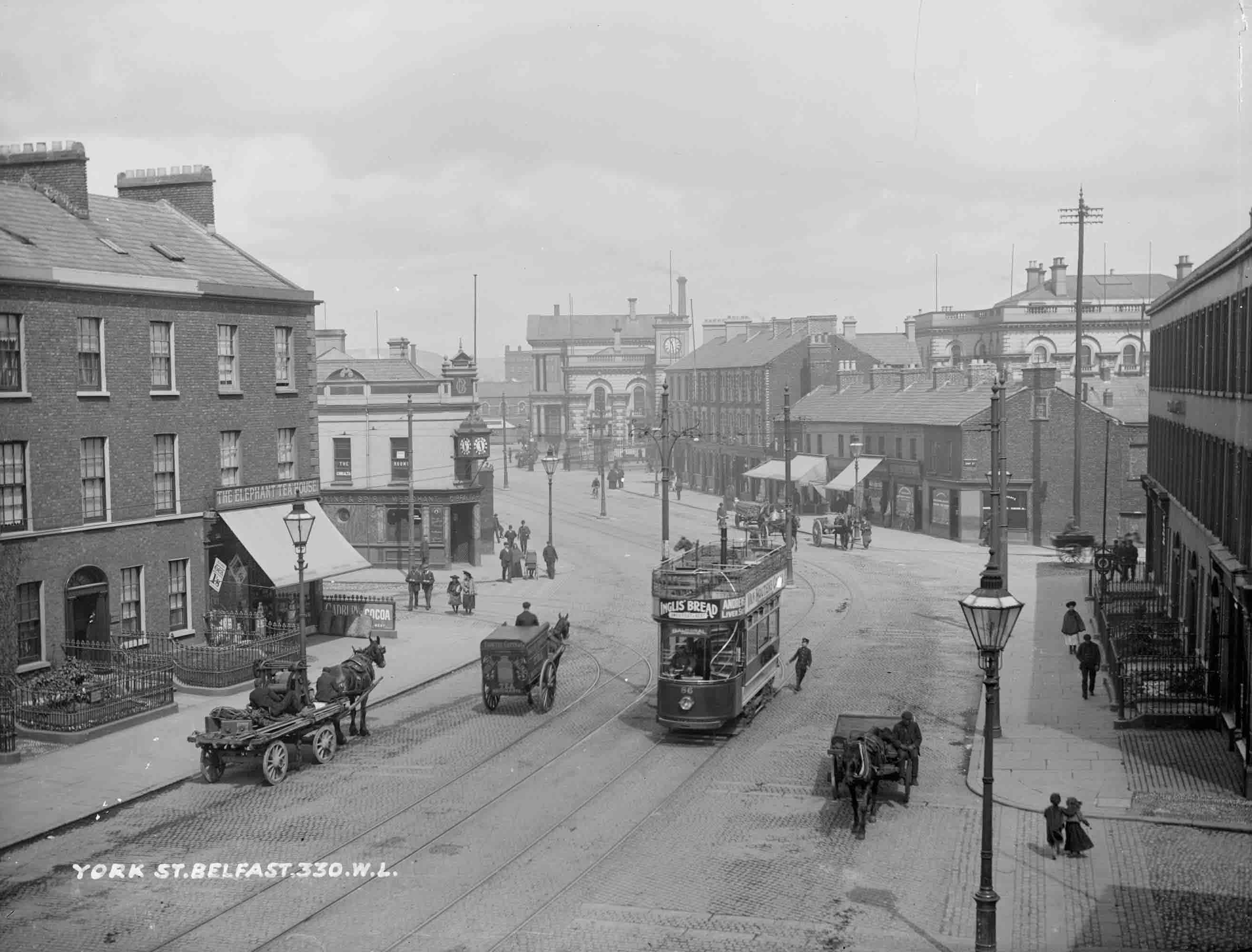 A view of York Street in Belfast where rival groups of unionists and nationalists confronted each other during the Twelfth of July celebrations